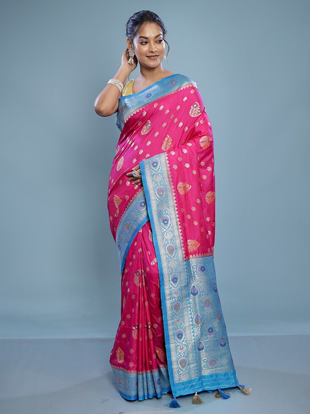 

AllSilks Ethnic Motifs Woven Design Zari Saree, Pink