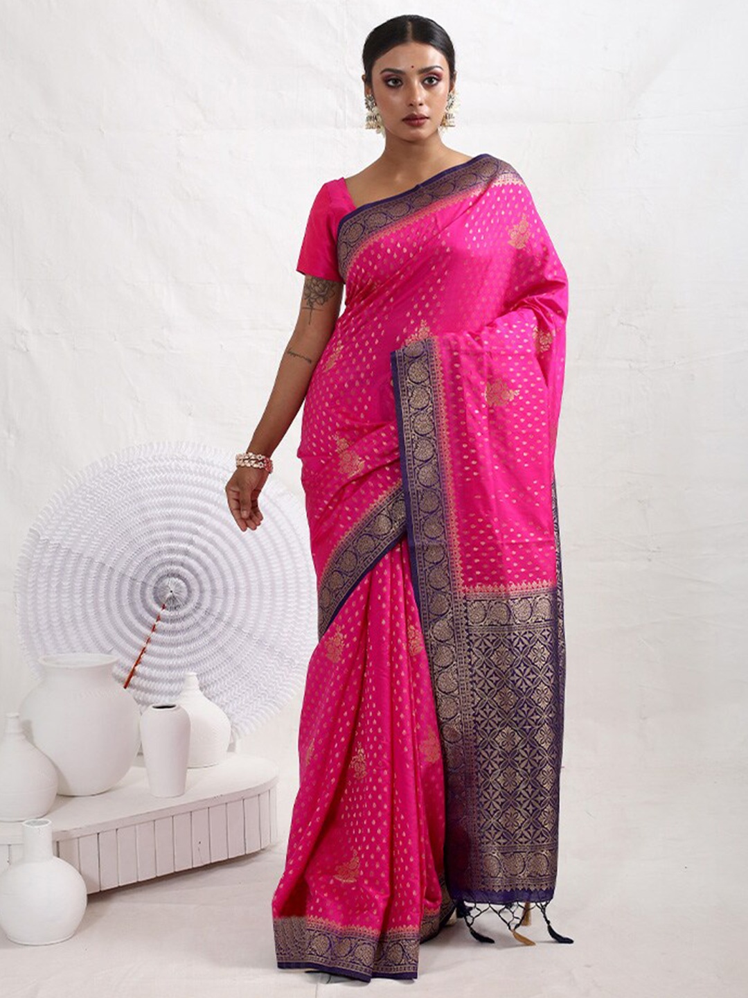 

AllSilks Ethnic Motifs Woven Design Saree, Pink