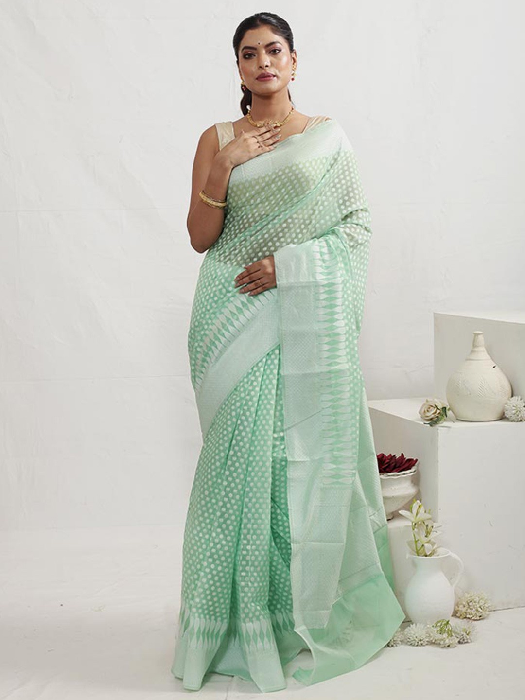 

AllSilks Ethnic Motifs Woven Design Saree, Green