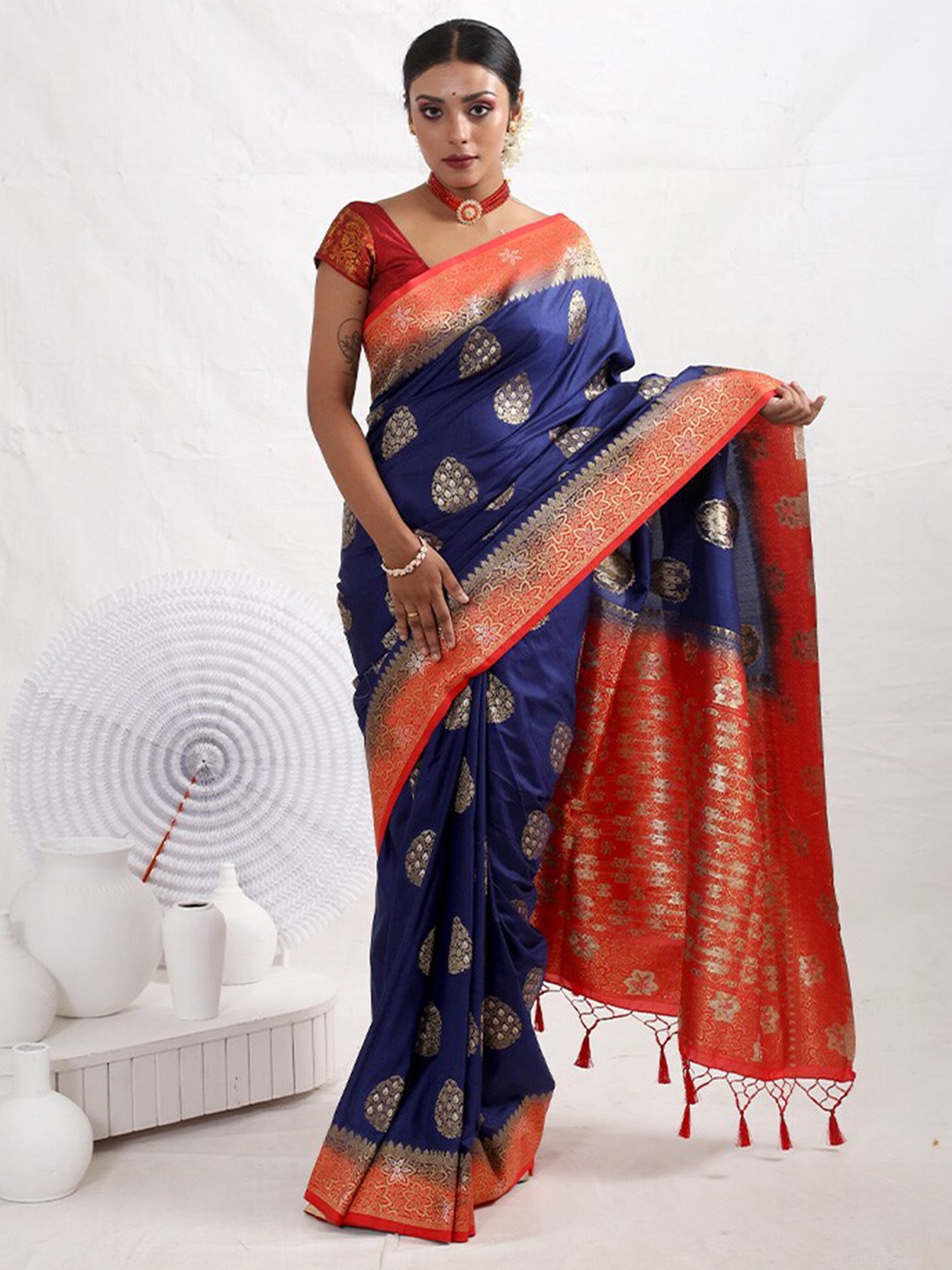 

AllSilks Ethnic Motifs Woven Designed Zari Saree, Blue