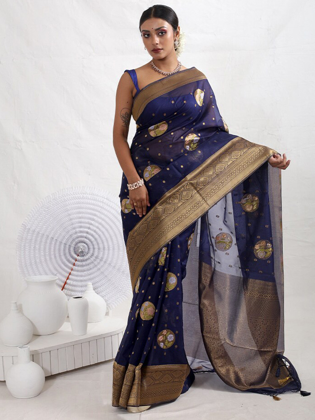 

AllSilks Ethnic Motifs Woven Designed Zari Saree, Blue