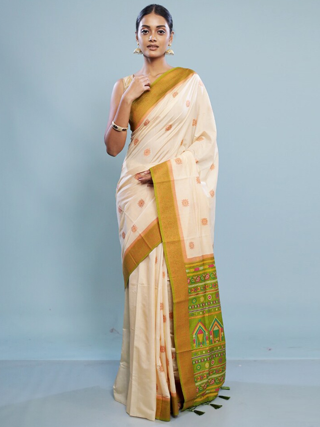 

AllSilks Ethnic Motifs Woven Design Zari Saree, Cream