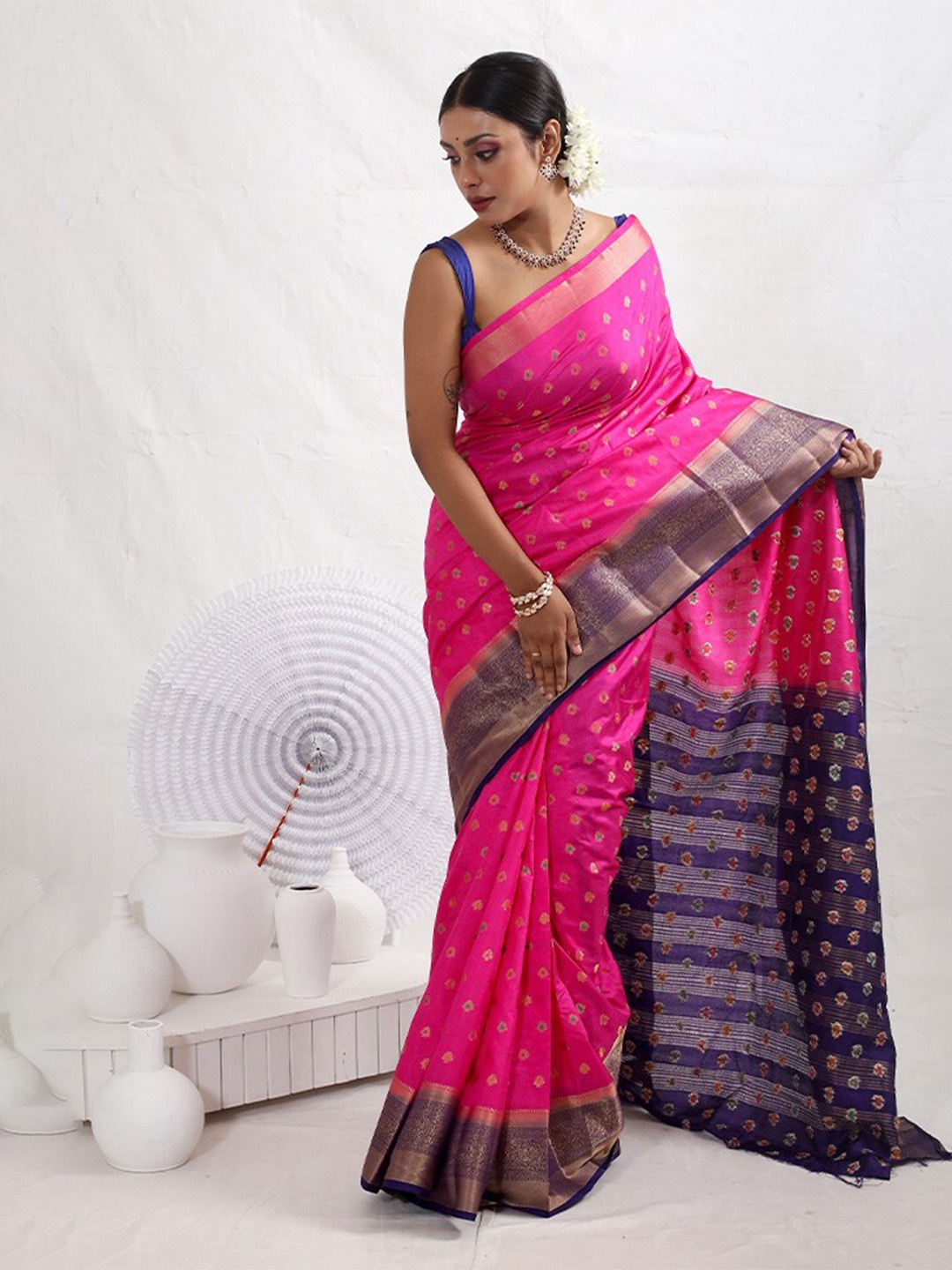 

AllSilks Ethnic Motifs Woven Design Saree, Pink