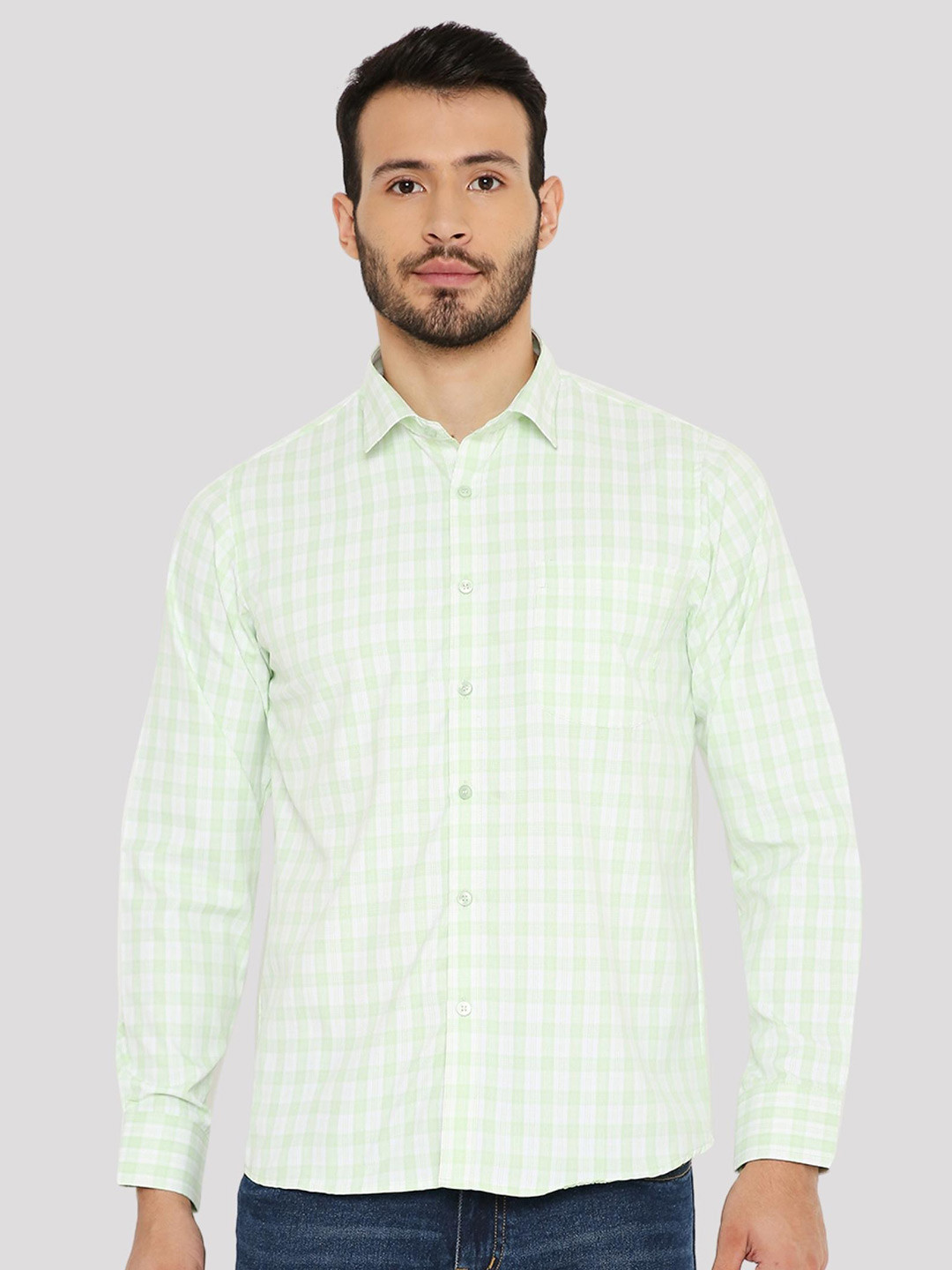 

Maharaja Slim Fit Tartan Checked Spread Collar Casual Shirt, Green