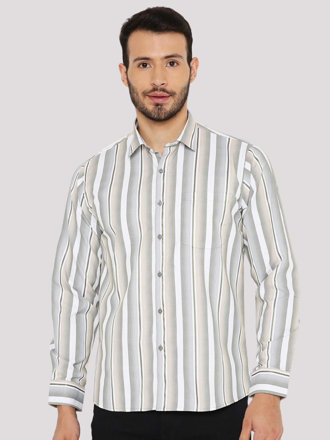

Maharaja Slim Fit Verical Striped Spread Collar Casual Shirt, Green