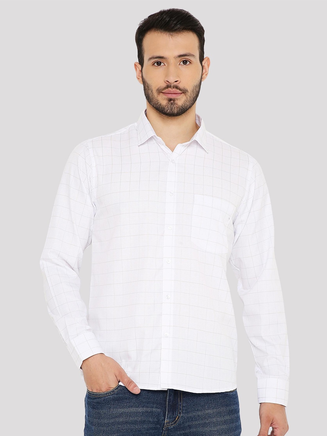 

Maharaja India Slim Fit Windowpane Checked Casual Shirt, White