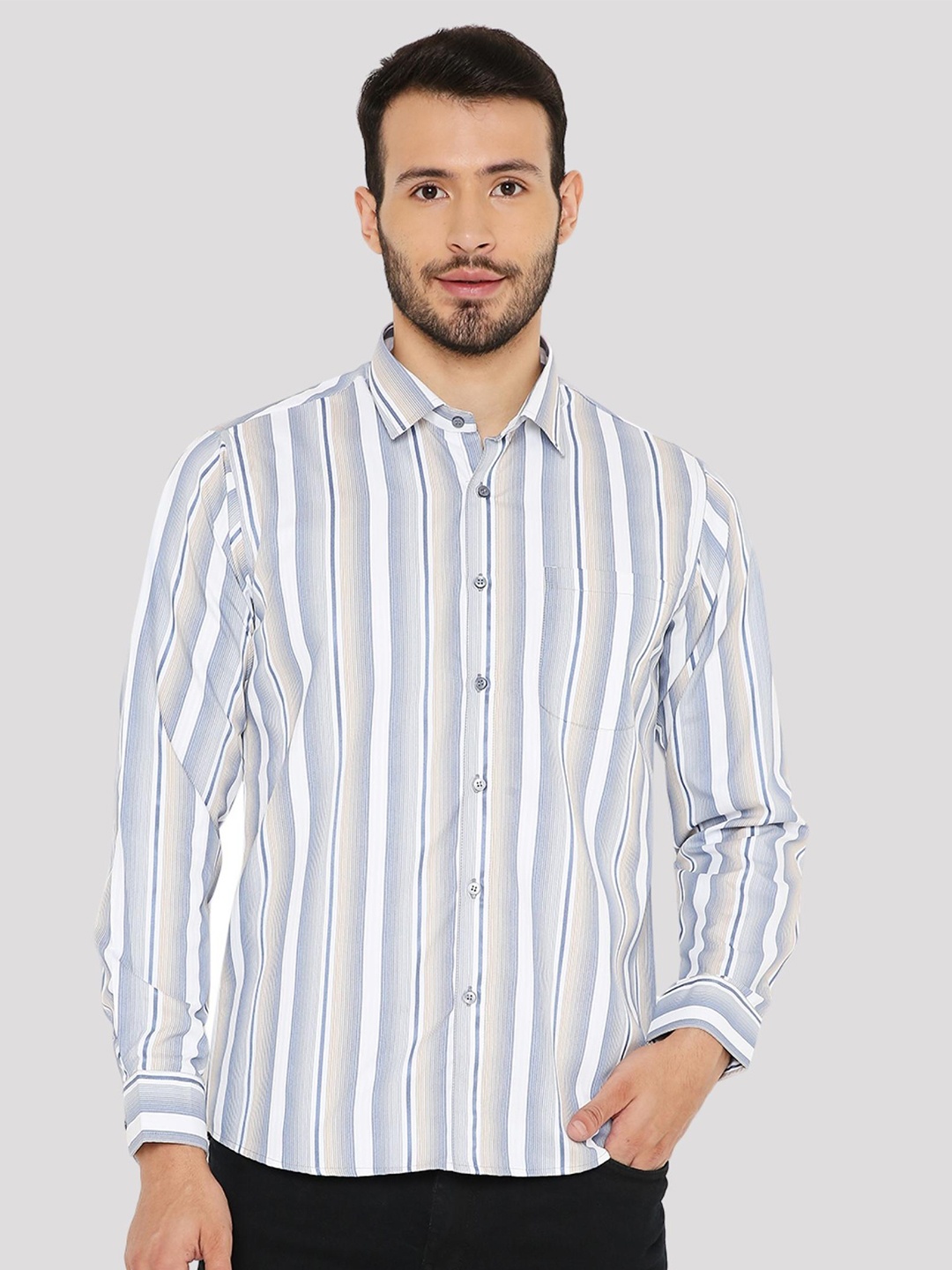 

Maharaja India Slim Slim Fit Vertical Striped Casual Shirt, Blue