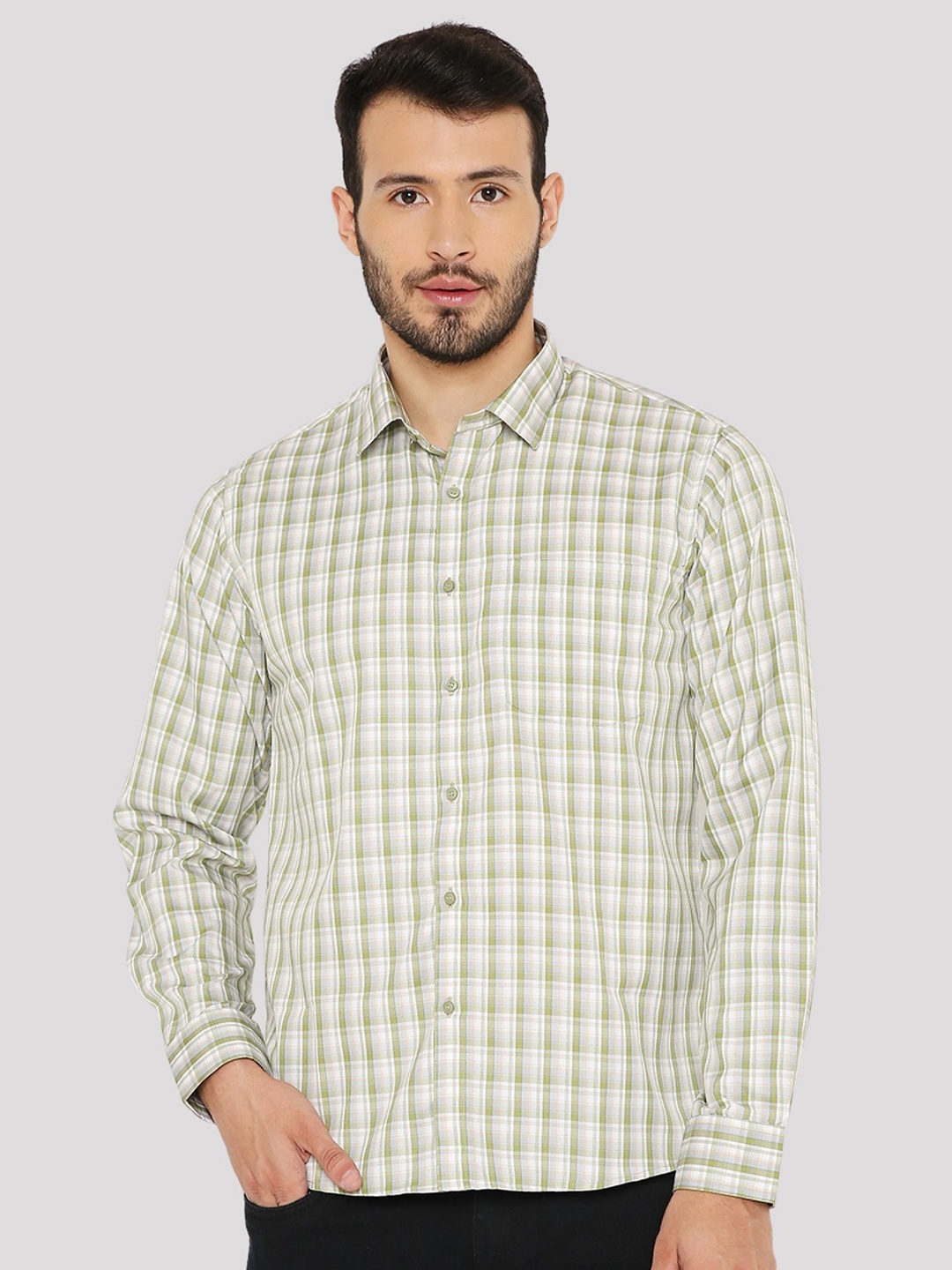 

Maharaja Slim Fit Tartan Checked Spread Collar Casual Shirt, Green