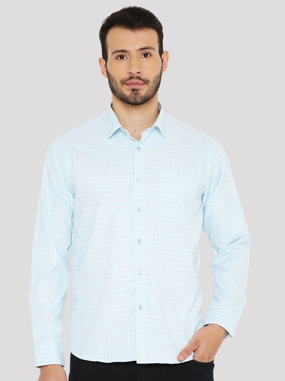 

Maharaja Slim Fit Checked Spread Collar Casual Shirt, Blue