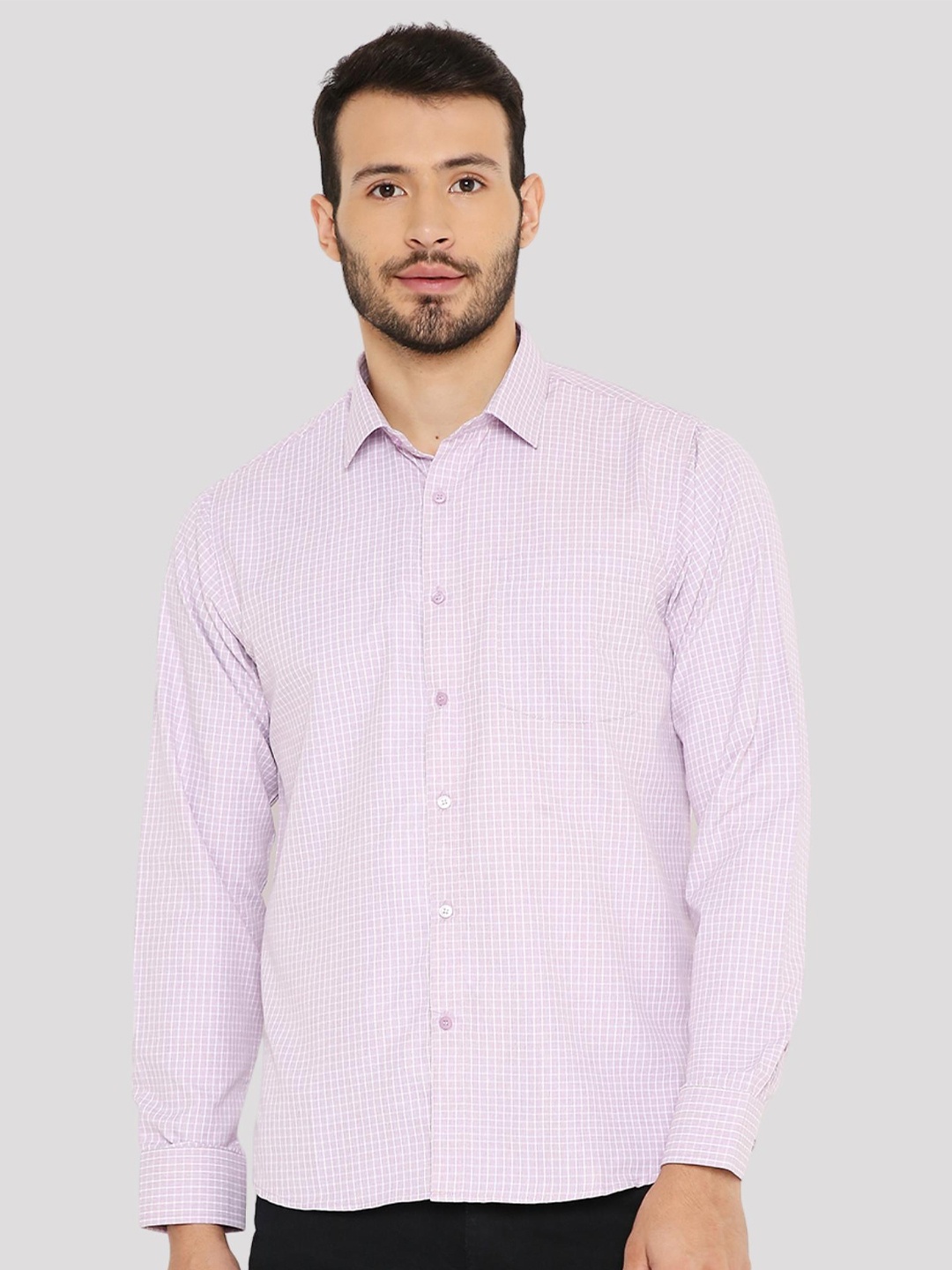 

Maharaja India Slim Fit Grid Tattersall Checks Spread Collar Long Sleeves Casual Shirt, Mauve