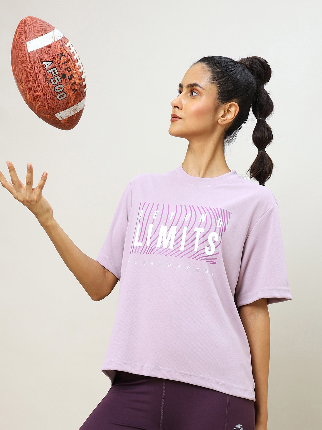 

Technosport Typography Printed Anti Odour Boxy Fit Sports T-shirt, Lavender