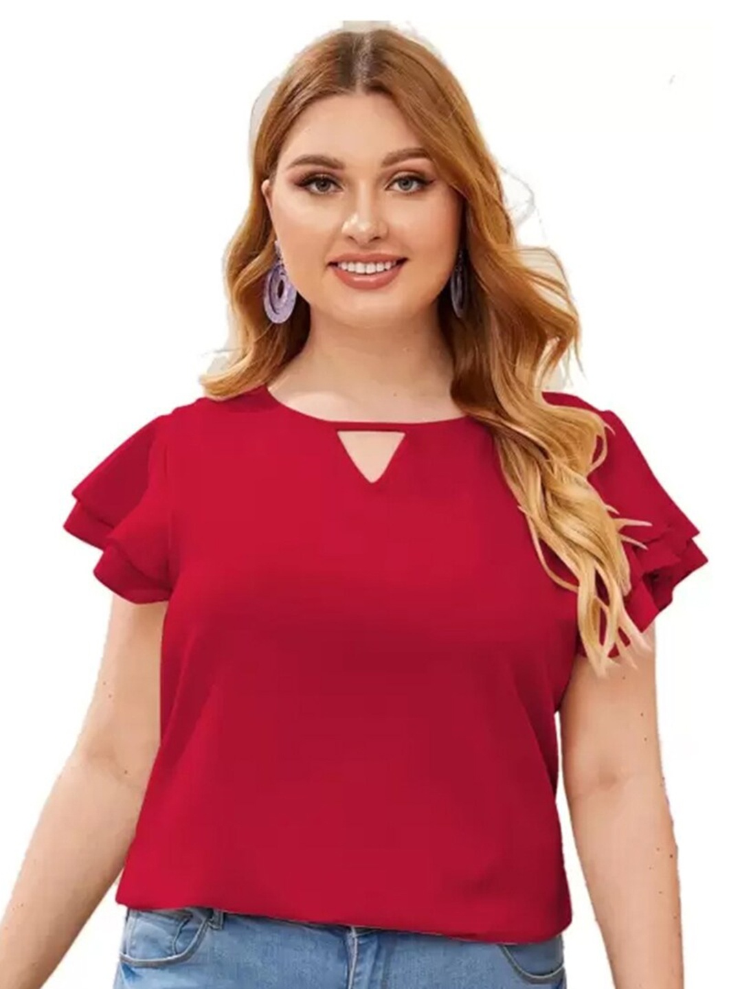 

BAESD Keyhole Neck Flared Sleeves Regular Top, Maroon