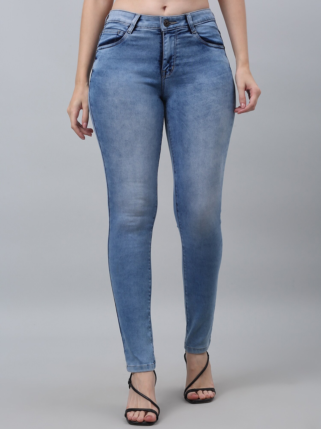 

Cantabil Women Blue Skin Tight Slim Fit Clean Look Heavy Fade Stretchable Jeans