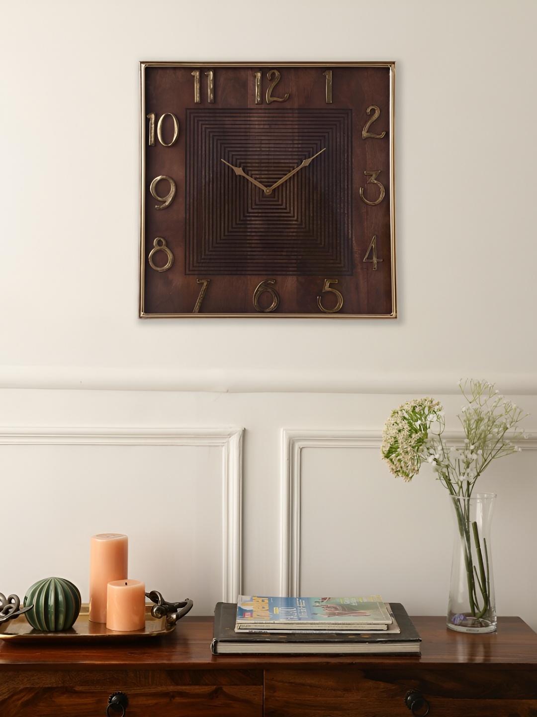 

Decor de Maison Gold Toned & Black Printed Square Contemporary Wall Clock
