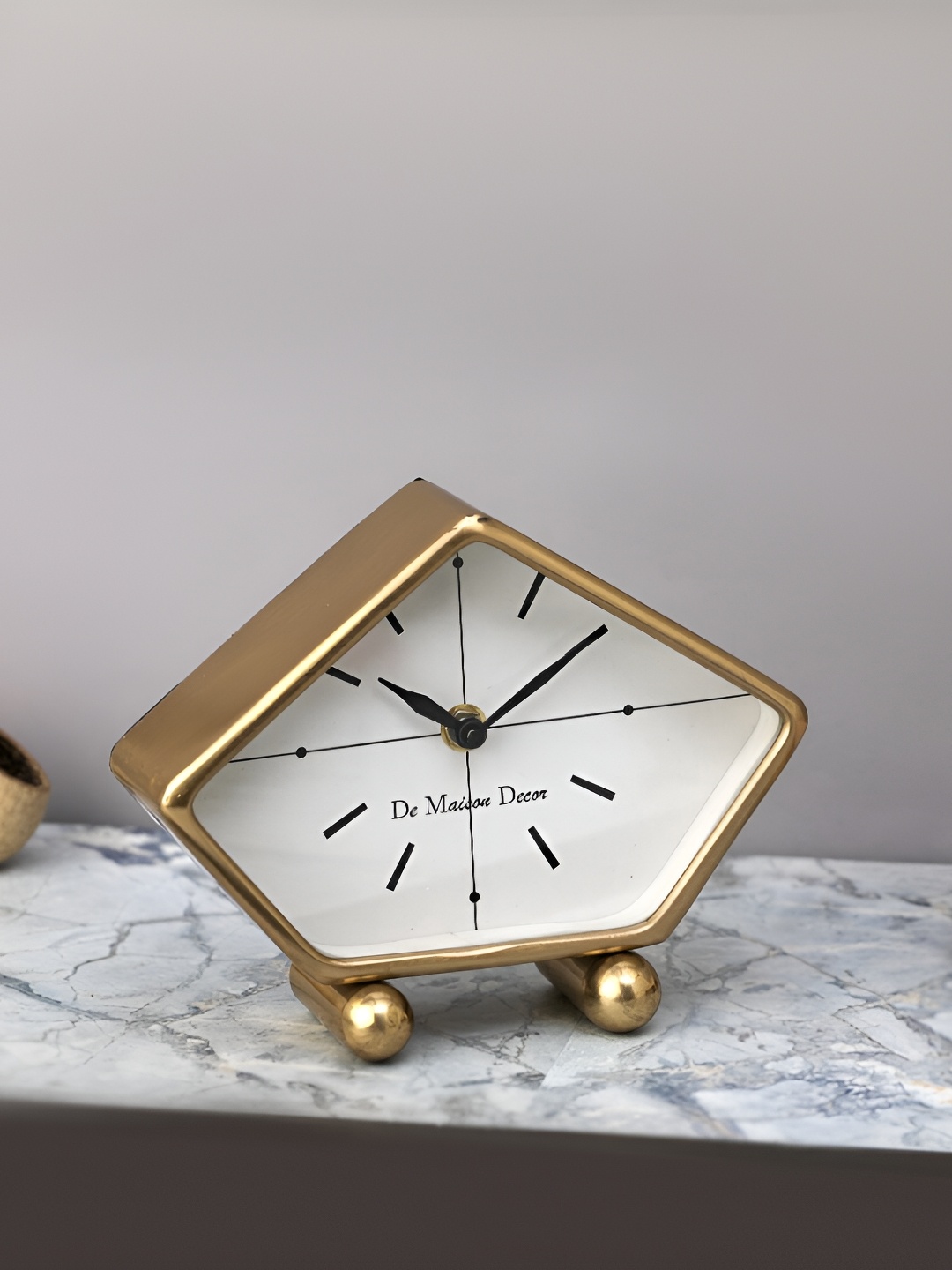 

Decor de Maison Gold Toned & White Printed Square Contemporary Table Clock