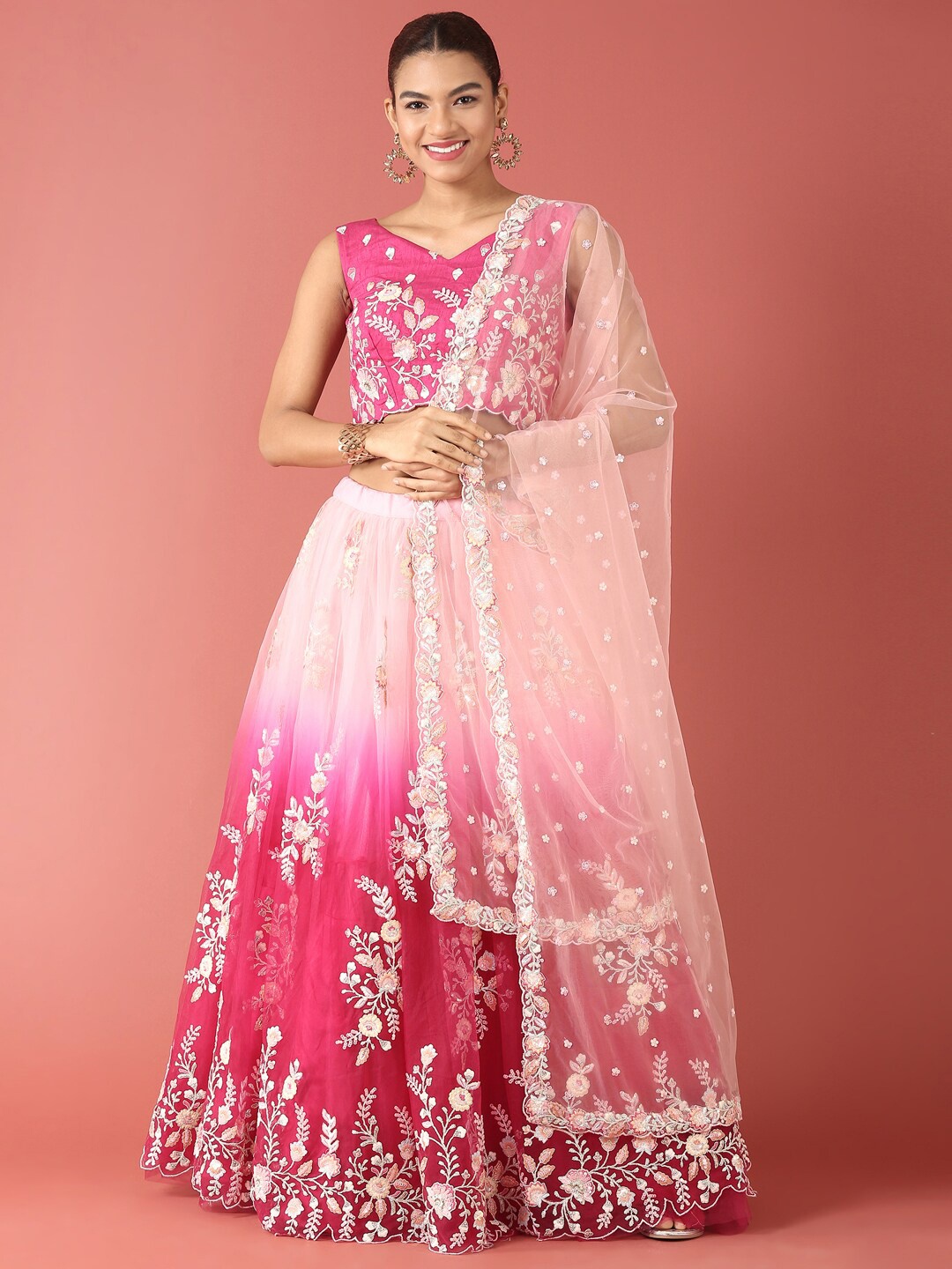 

MANOHARI Embellished Semi-Stitched Lehenga & Unstitched Blouse With Dupatta, Magenta