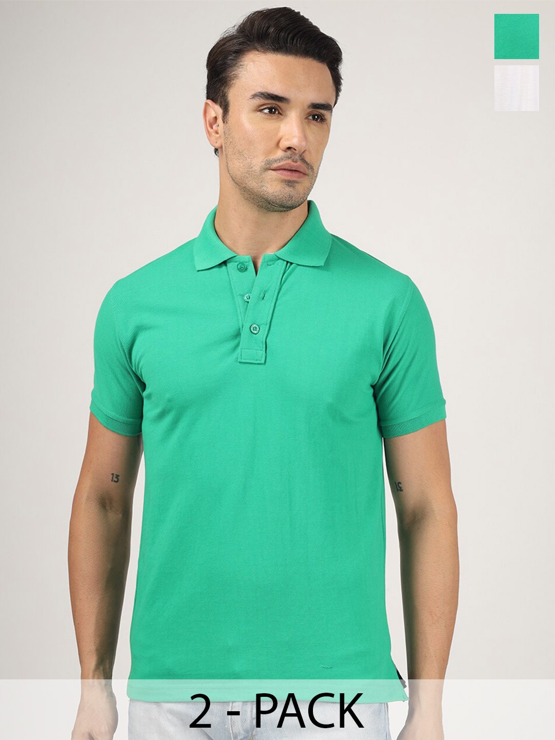 

Greylongg Pack Of 2 Polo Collar Regular Fit T-shirts, Green