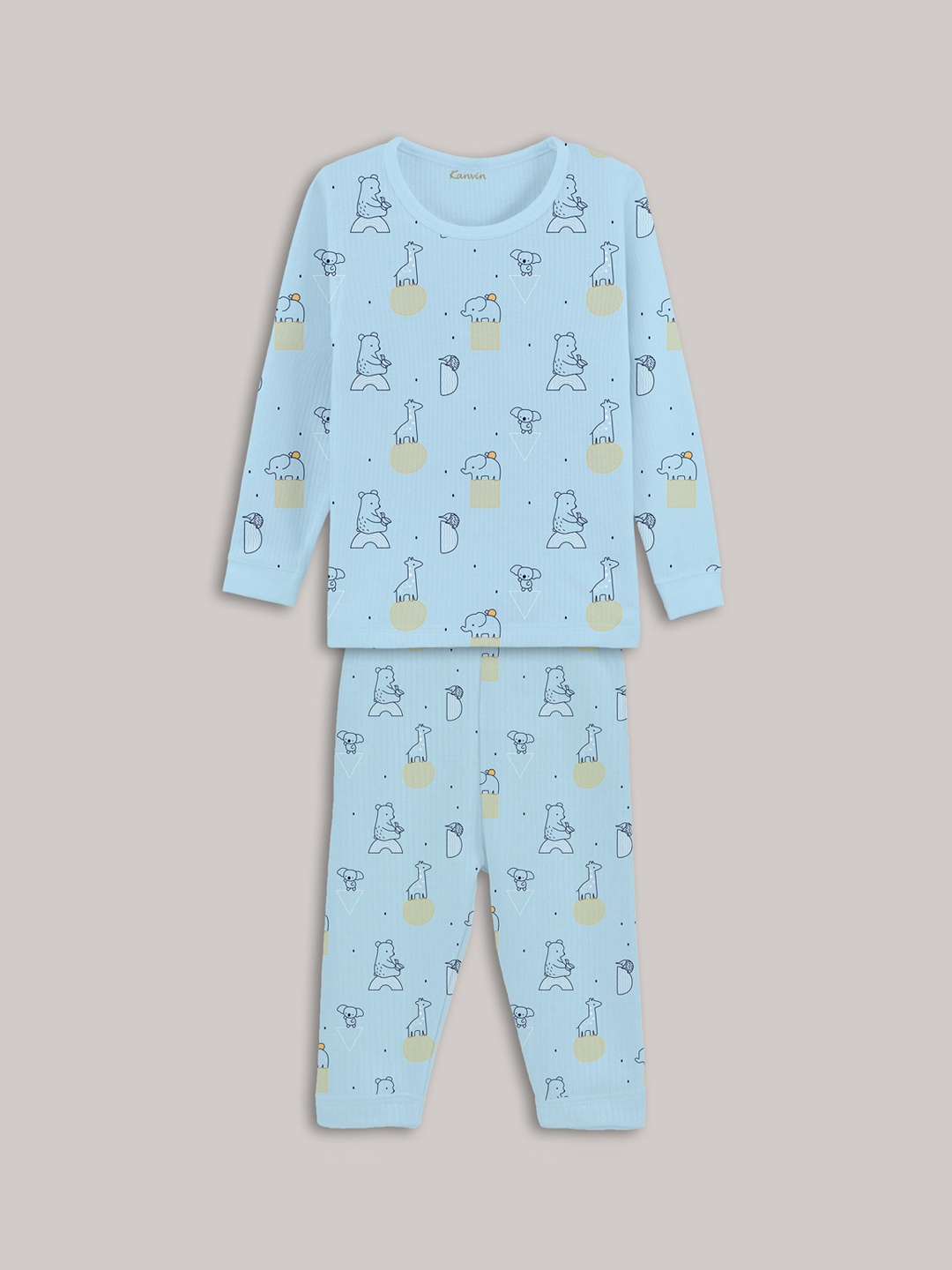

Kanvin Blue Girls Printed Long Sleeves Thermal Set