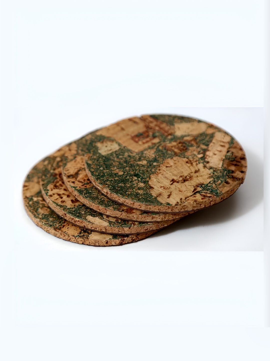 

Raw Yarns Green & Brown 4 Pieces Printed Round Cork Coaster