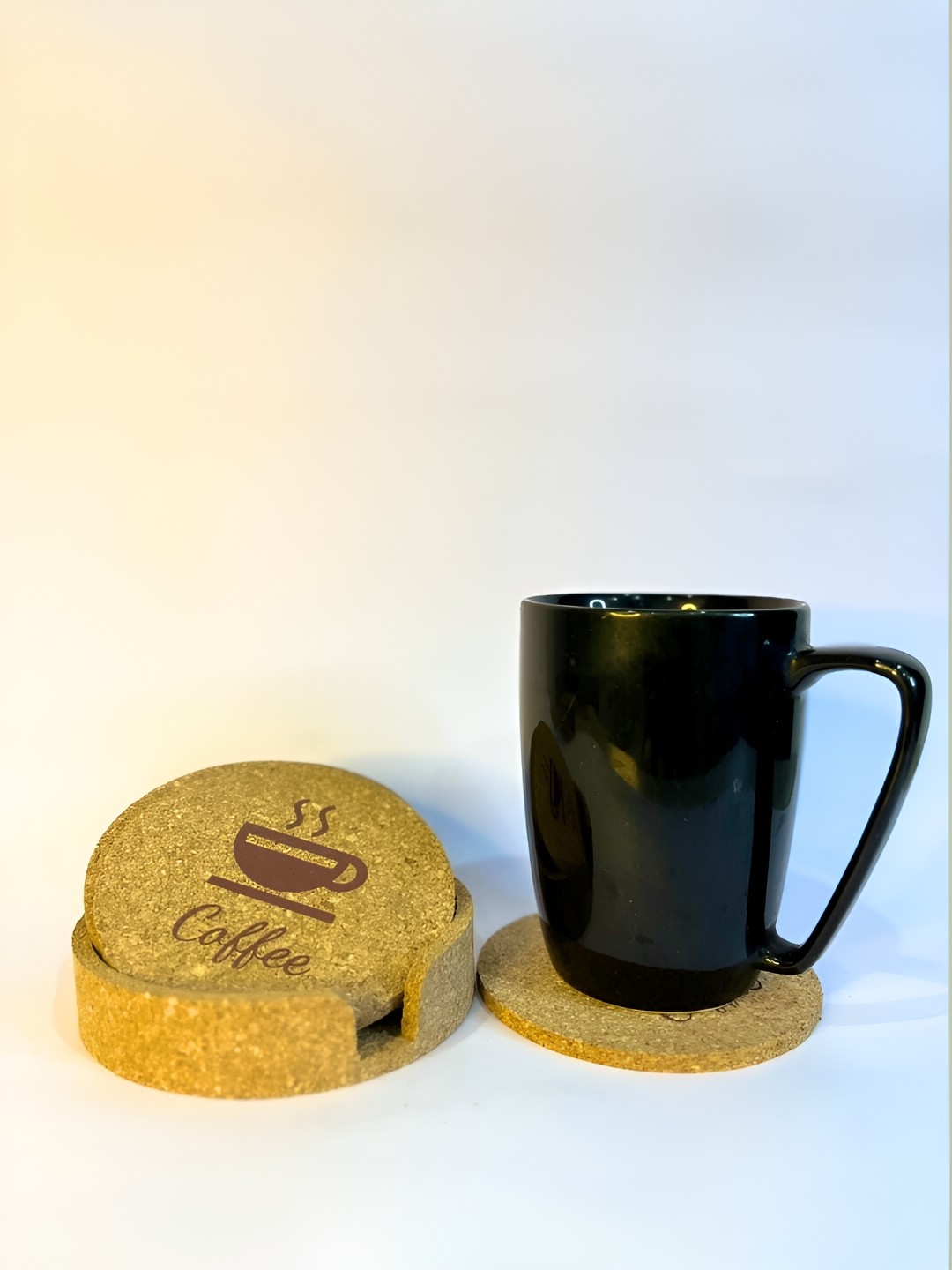 

Raw Yarns Beige 4 Pieces Coffee Printed Cork Coaster