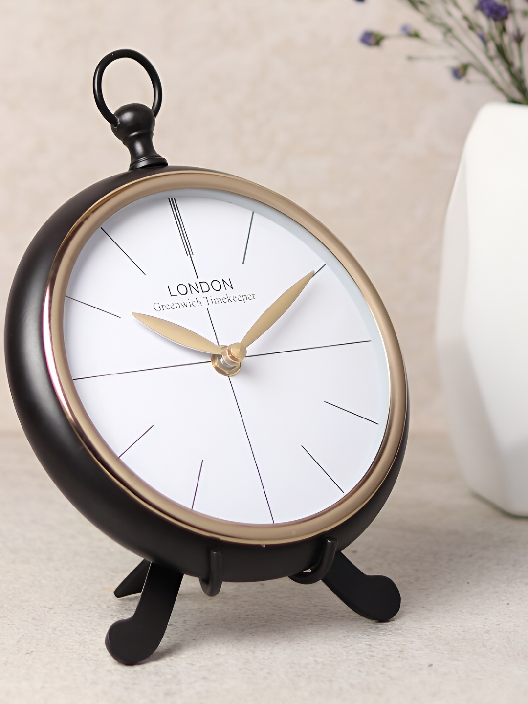 

Decor de Maison Black & Gold Toned Printed Round Contemporary Table Clock