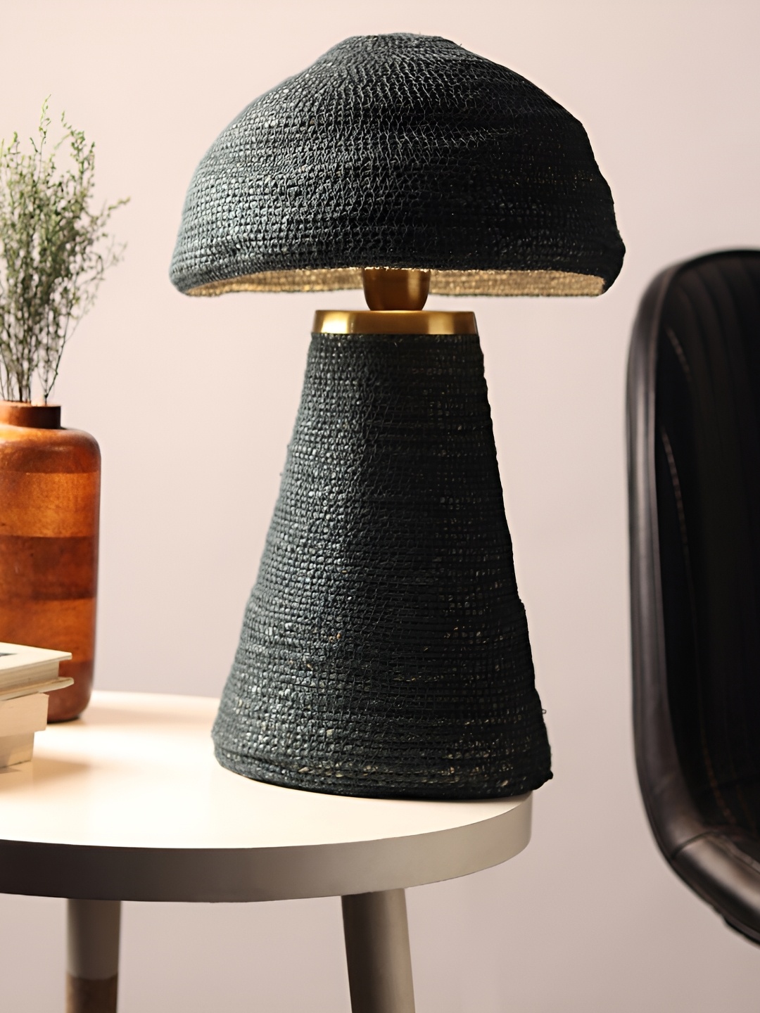 

Decor de Maison Luna Gold Toned & Green Textured Semi-spherical Metal Table Lamp