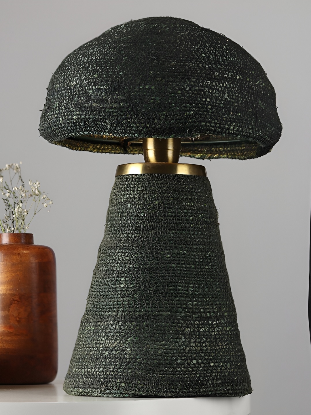 

Decor de Maison Luna Gold Toned & Green Textured Semi-spherical Metal Table Lamp