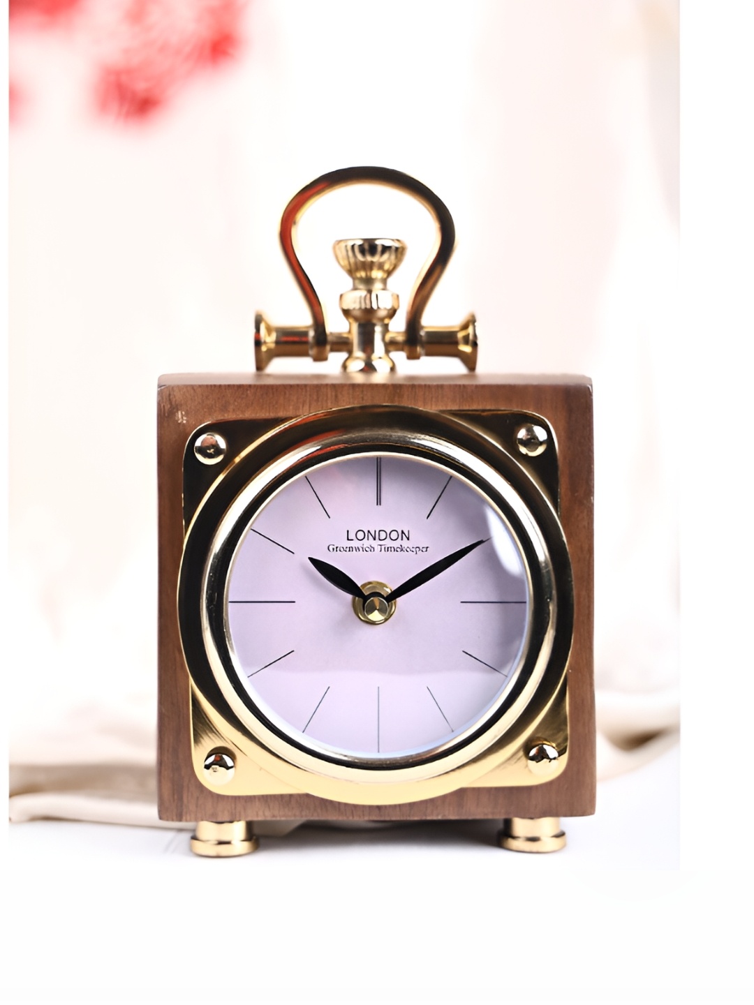 

Decor de Maison Brown & White Printed Square Contemporary Table Clock