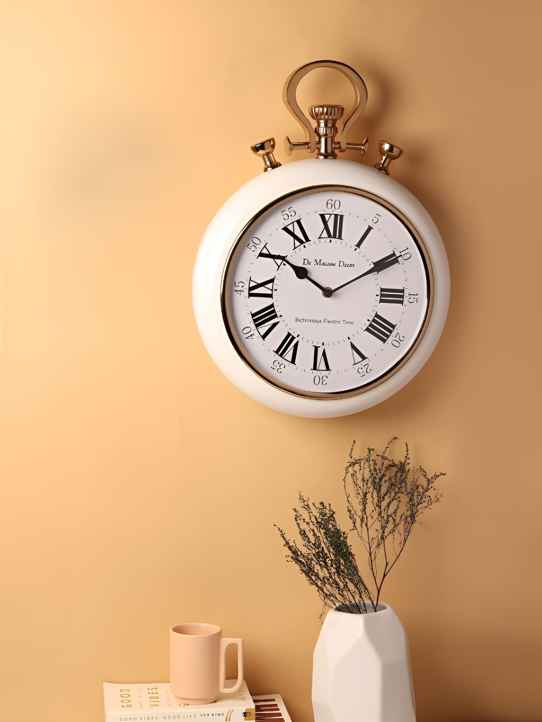 Decor de Maison White & Black Printed Round Contemporary Wall Clock