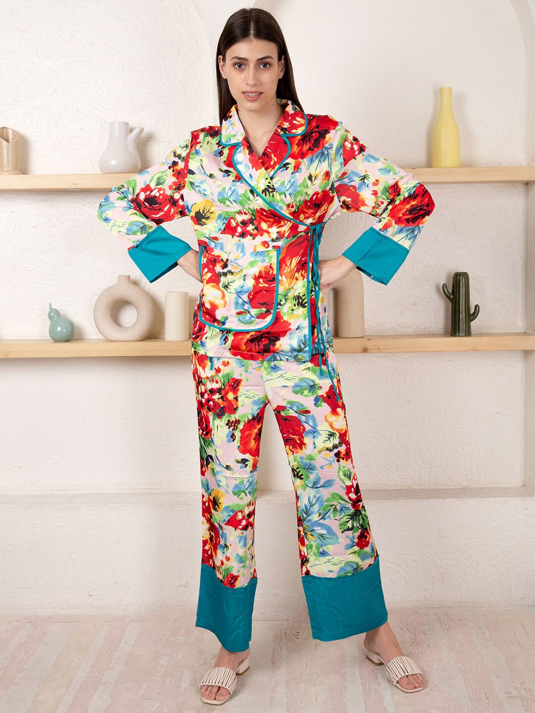 

DUSK ATTIRE Printed Shirt With Trouser, Red