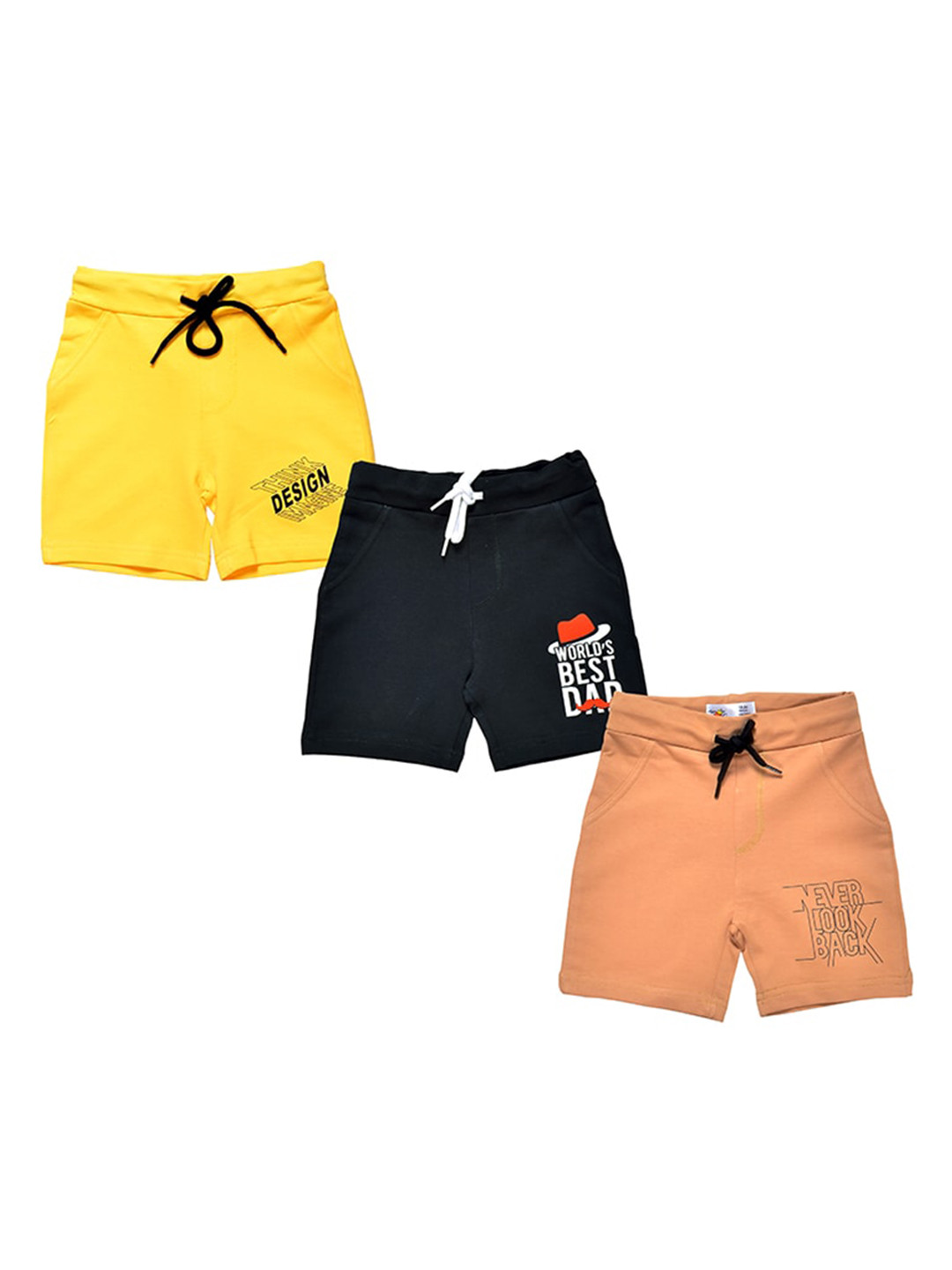 

BAESD Infant Boys Pack Of 3 Typography Printed Pure Cotton Shorts, Yellow
