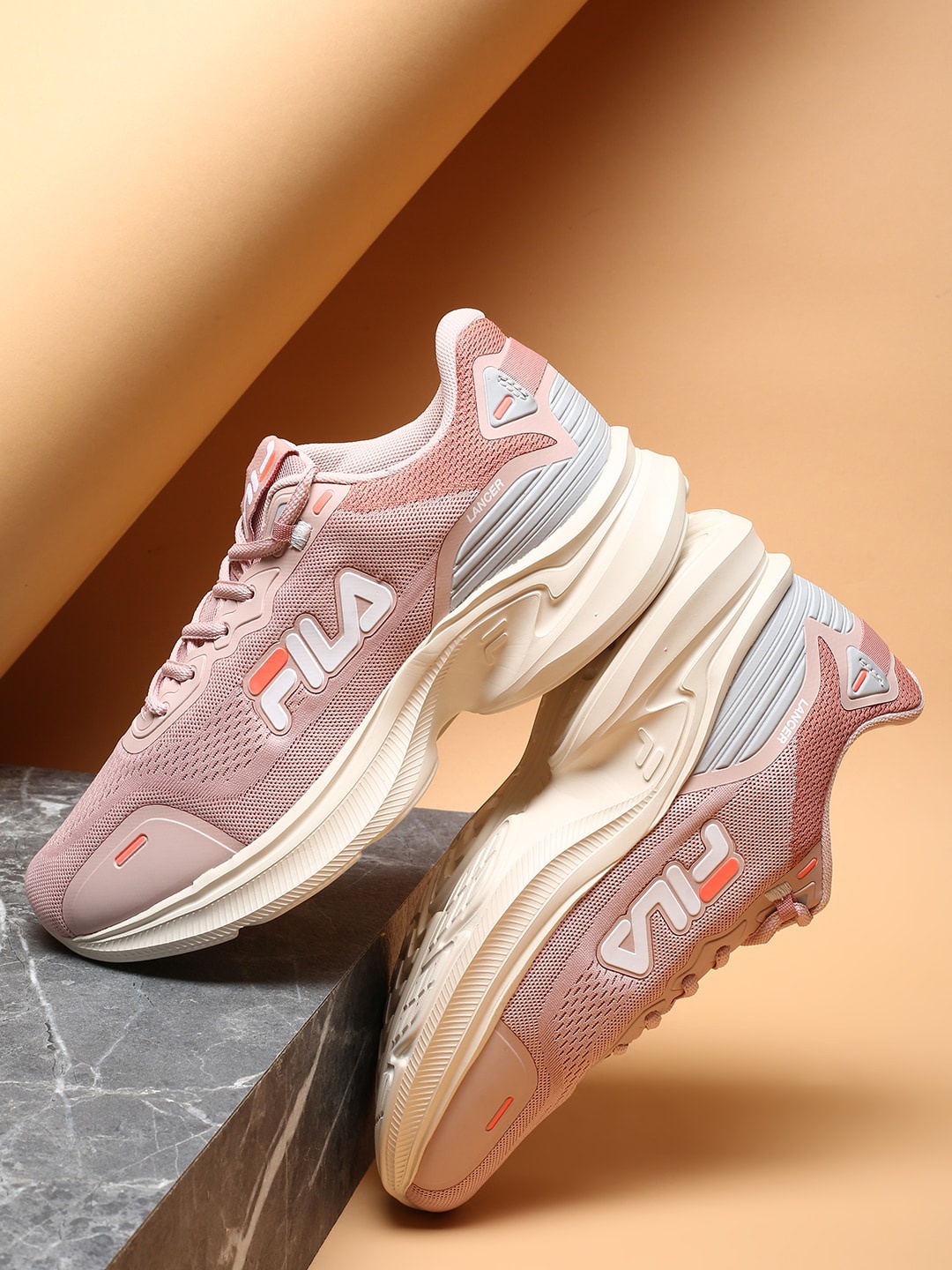 

FILA Women Textured Lace Up Sneakers, Pink