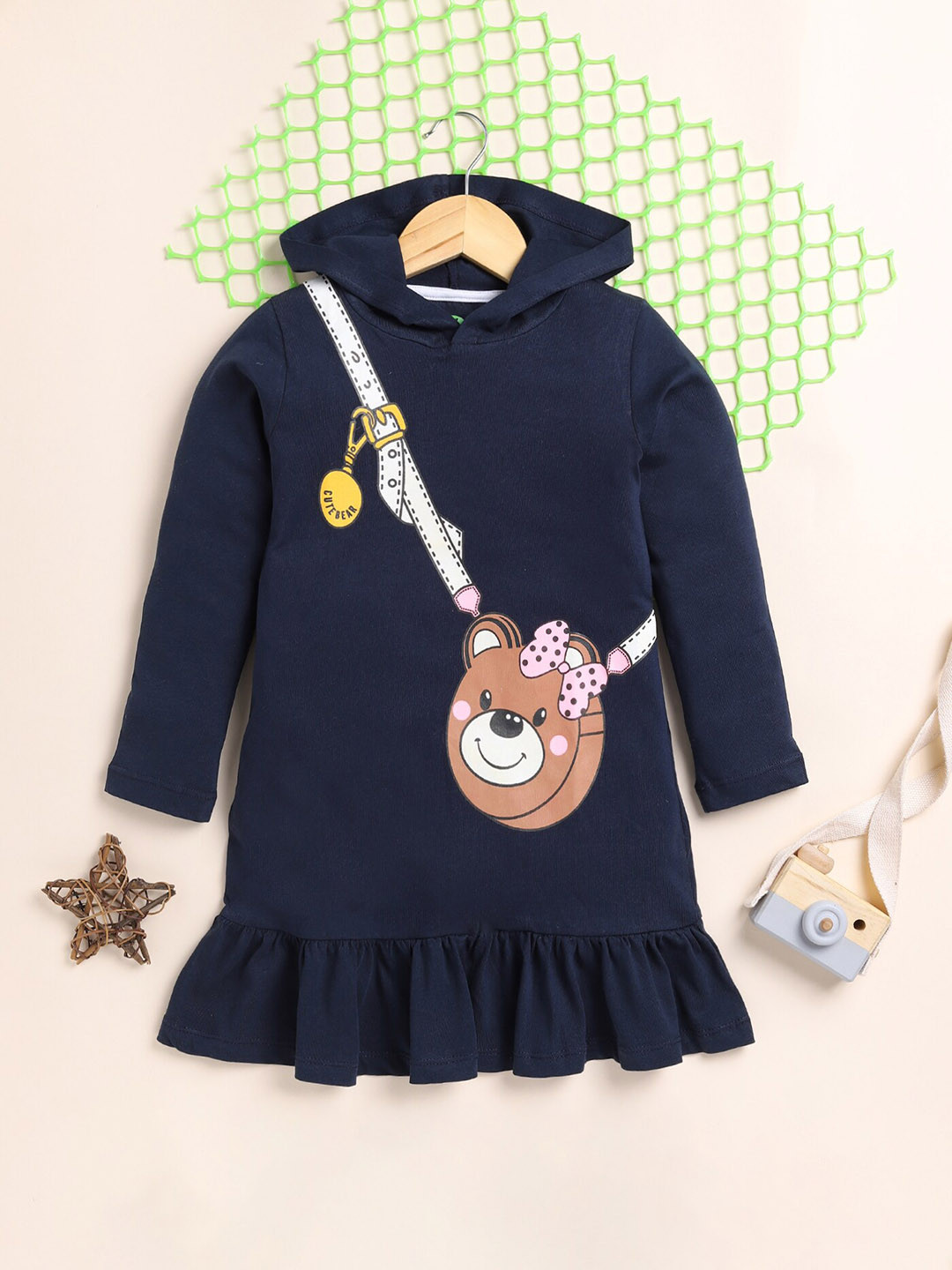 

YK Girls Graphic Printed A-Line Dress, Navy blue