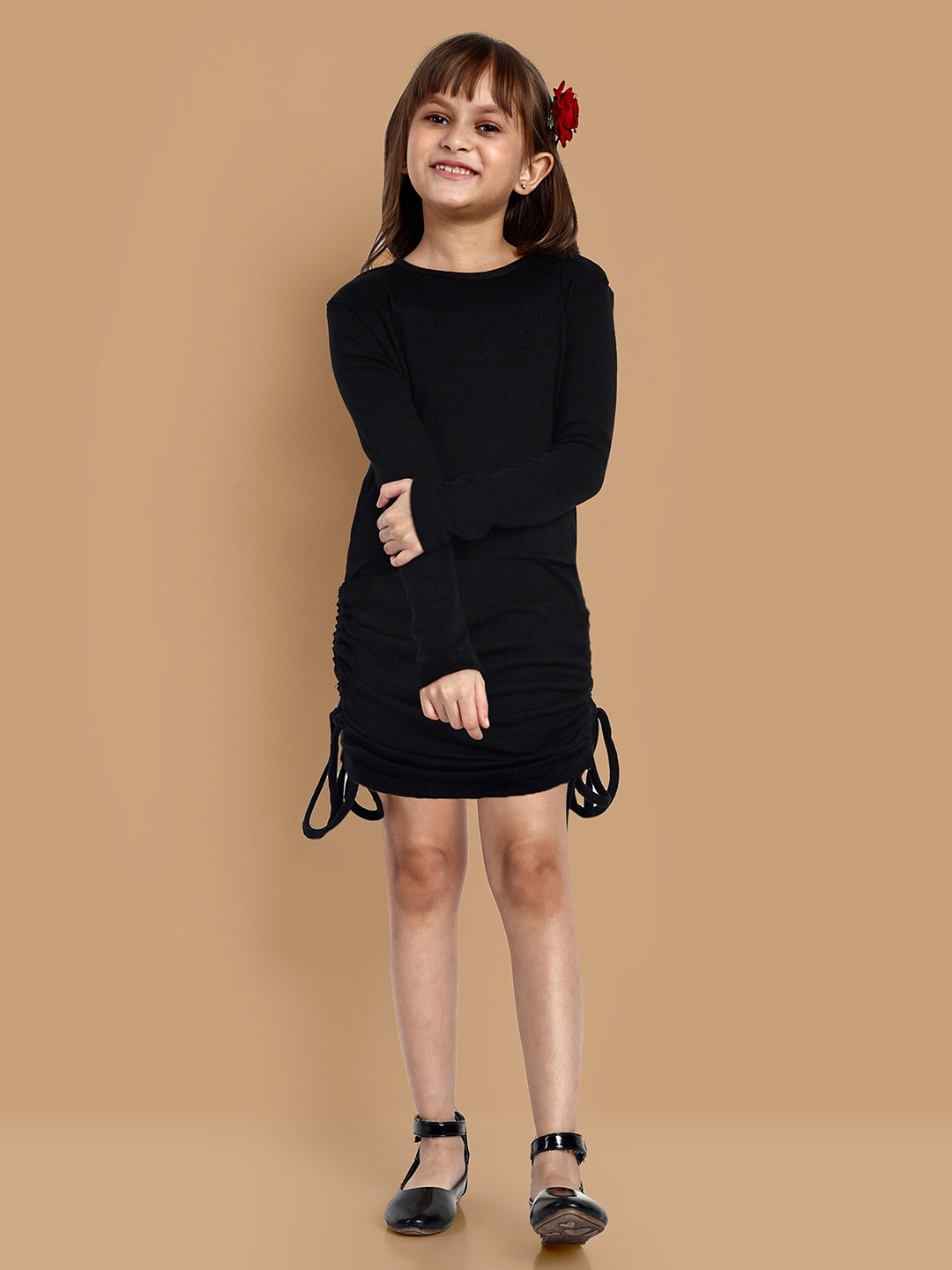 

YK Girls Ruched Cotton Sheath Dress, Black