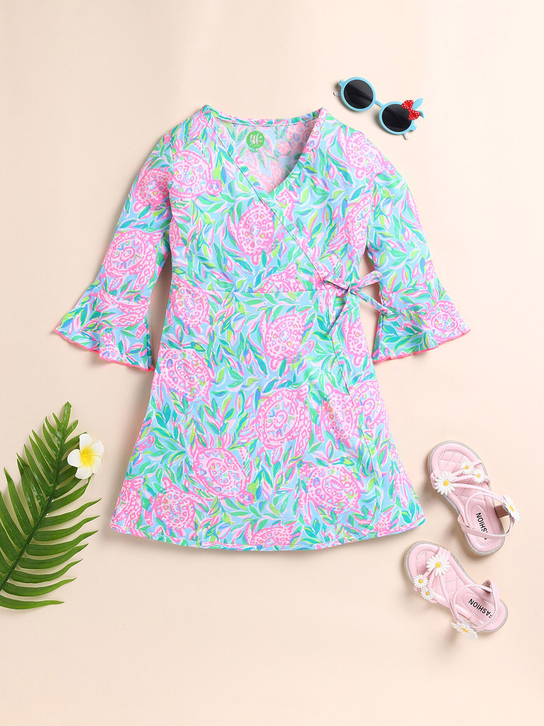 

YK Girls Graphic Printed A-Line Cotton Dress, Pink