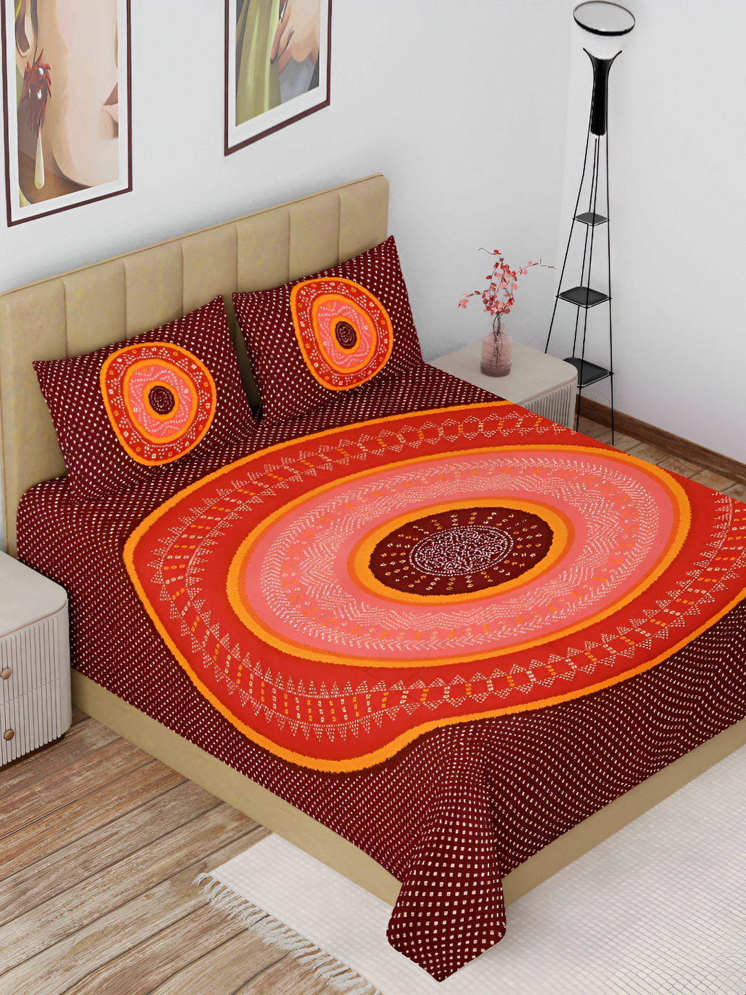 

The Craft Monk Maroon Ethnic Motifs Cotton144 TC King Bedsheet with 2 Pillow Covers
