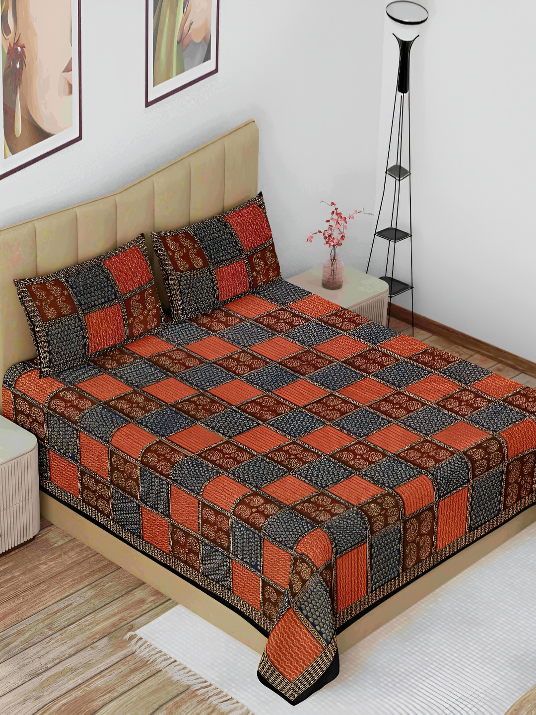 

The Craft Monk Black & Brown Ethnic Motifs Cotton144 TC King Bedsheet with 2 Pillow Covers