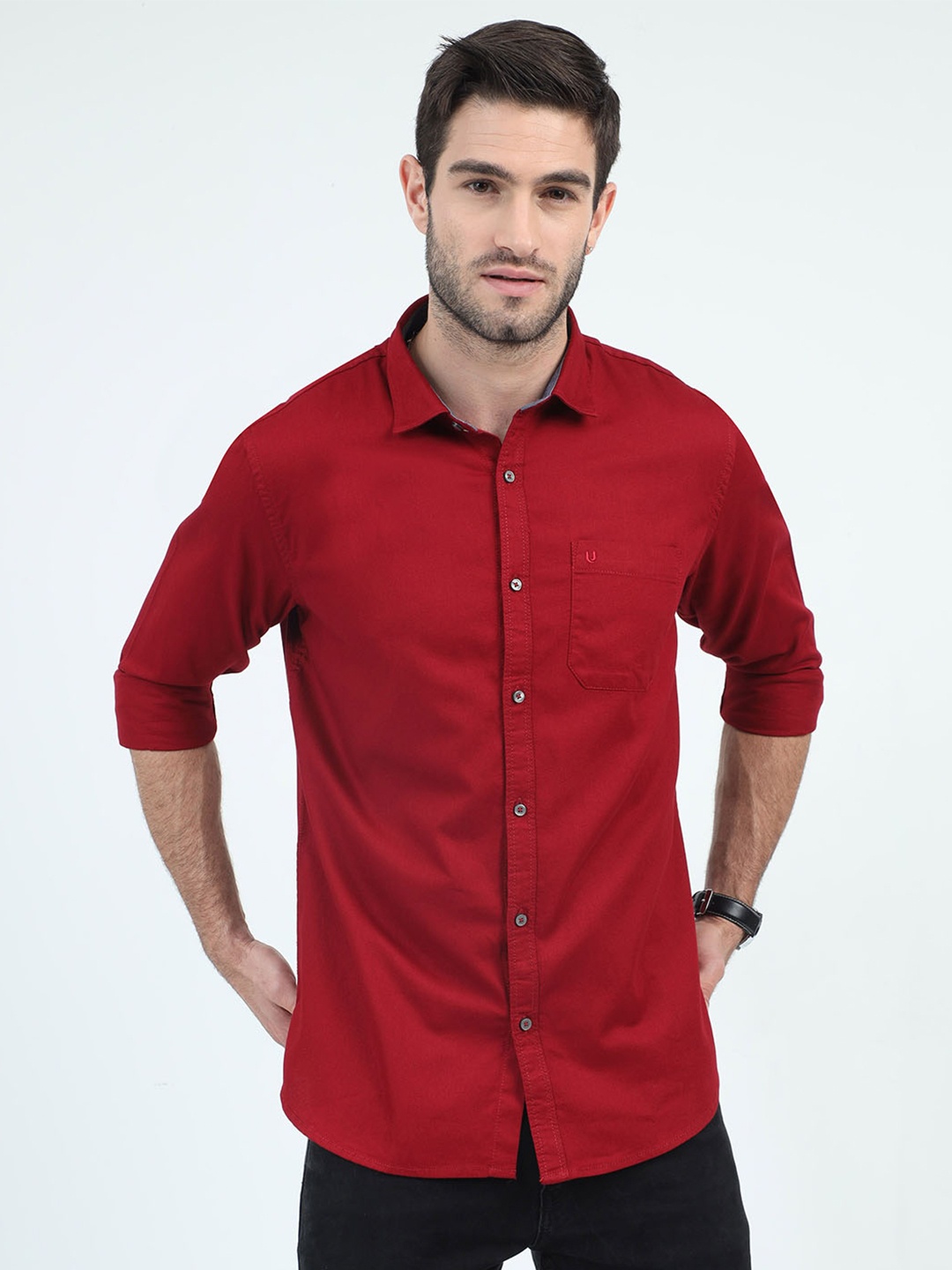 

URBARO Smart Slim Fit Pure Cotton Casual Shirt, Maroon