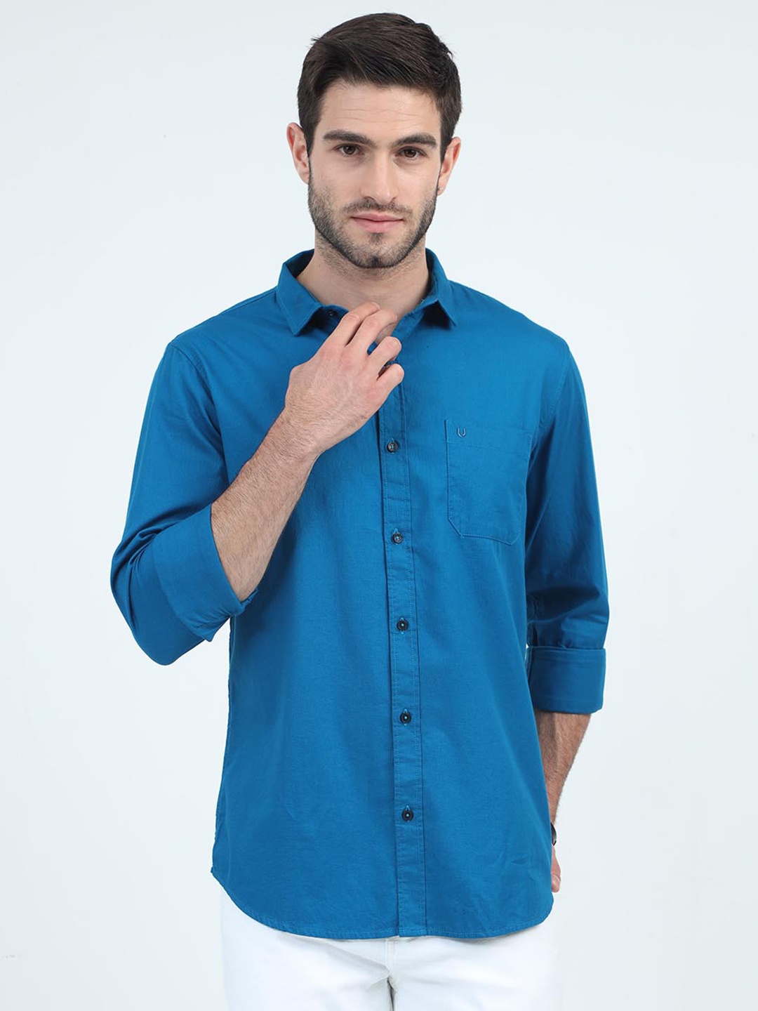 

URBARO Smart Slim Fit Pure Cotton Casual Shirt, Blue