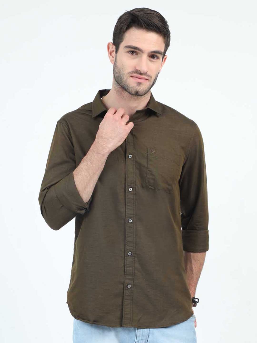 

URBARO Smart Slim Fit Pure Cotton Casual Shirt, Olive