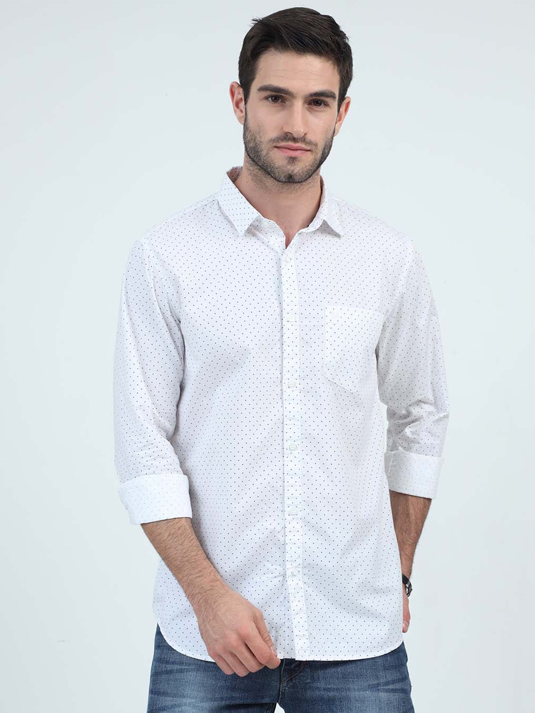 

URBARO Smart Slim Fit Micro Ditsy Pure Cotton Casual Shirt, White