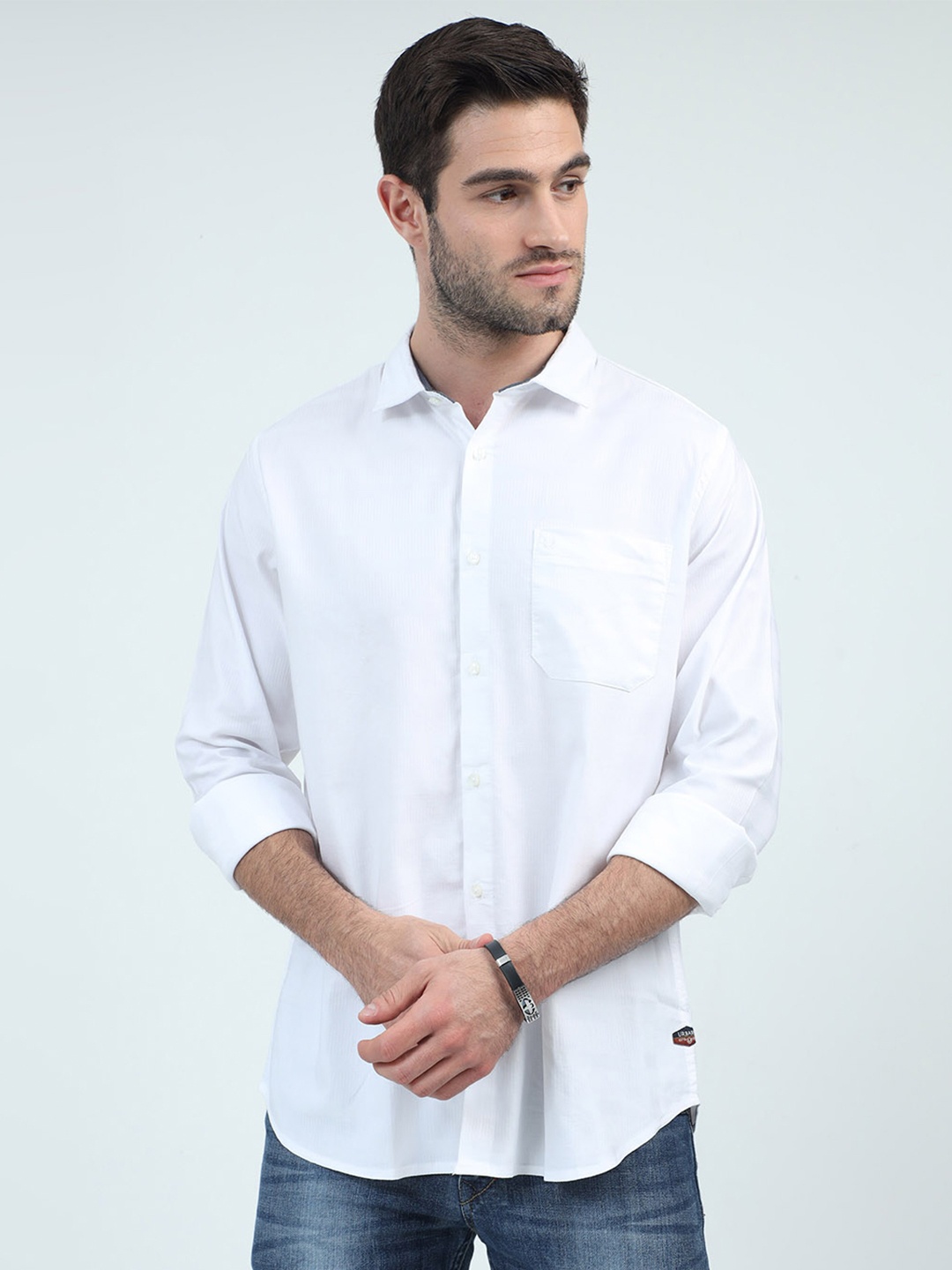 

URBARO Smart Slim Fit Textured Casual Shirt, White