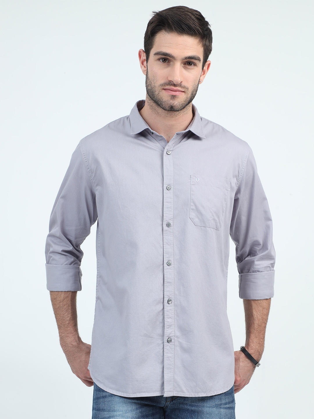 

URBARO Smart Slim Fit Pure Cotton Casual Shirt, Grey