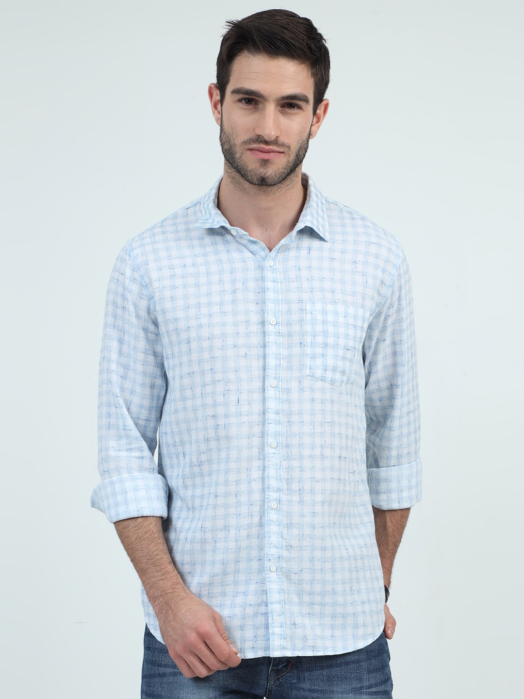 

URBARO Smart Slim Fit Checked Pure Cotton Casual Shirt, White