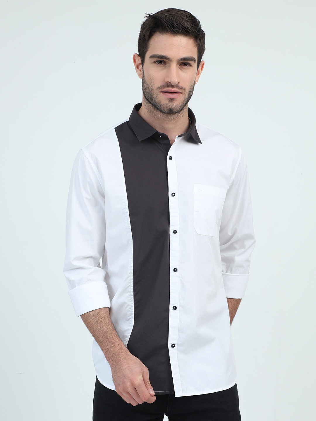 

URBARO Smart Slim Fit Colourblocked Pure Cotton Casual Shirt, White