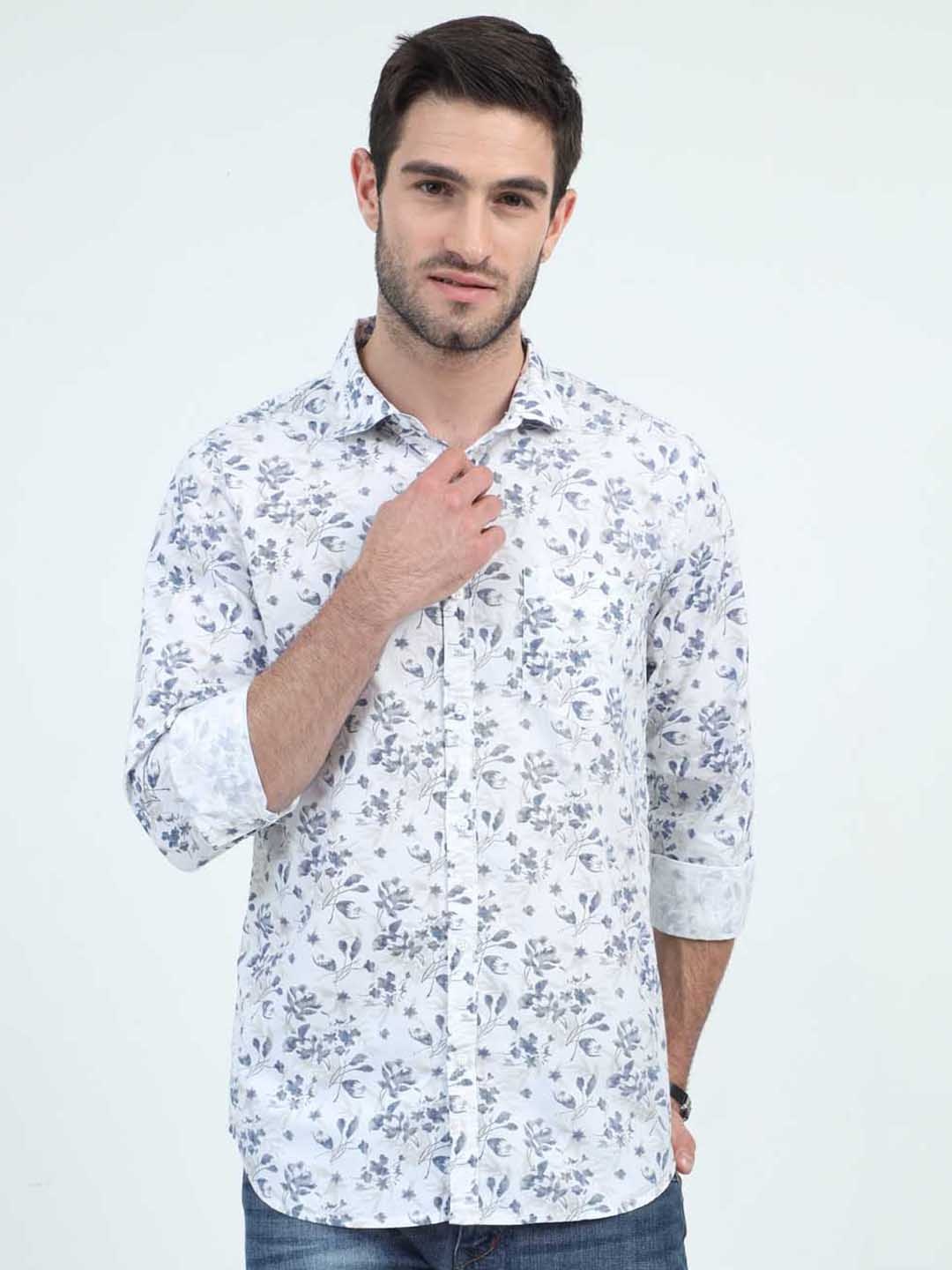 

URBARO Floral Smart Slim Fit Floral Printed Pure Cotton Casual Shirt, White