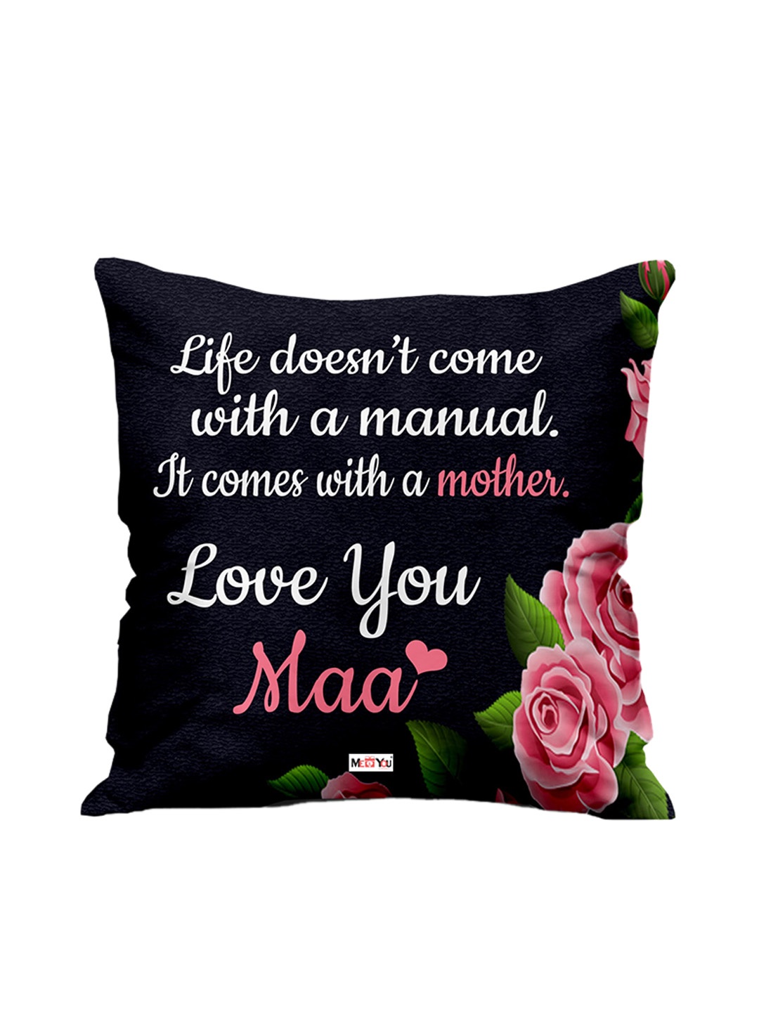 

ME & YOU Black & Pink Printed Square Shaped Cushion