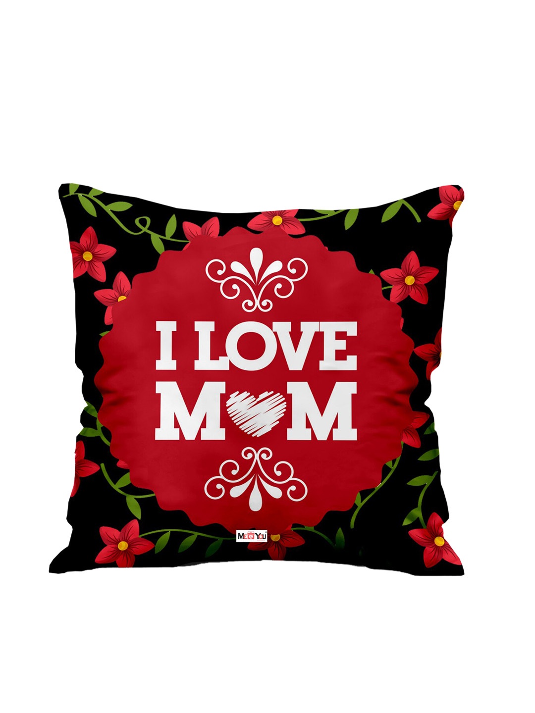 

ME & YOU Red & Black Printed Square Shape Fibre Pre Filled Cushion