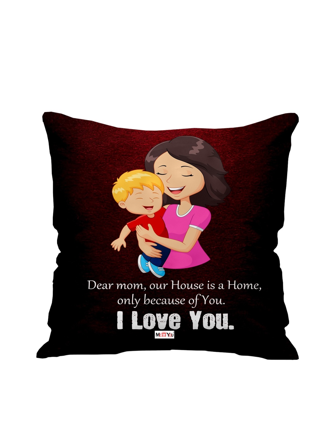 

ME & YOU Brown & Pink Mother Love Printed Square Shape Fibre Pre Filled Cushion