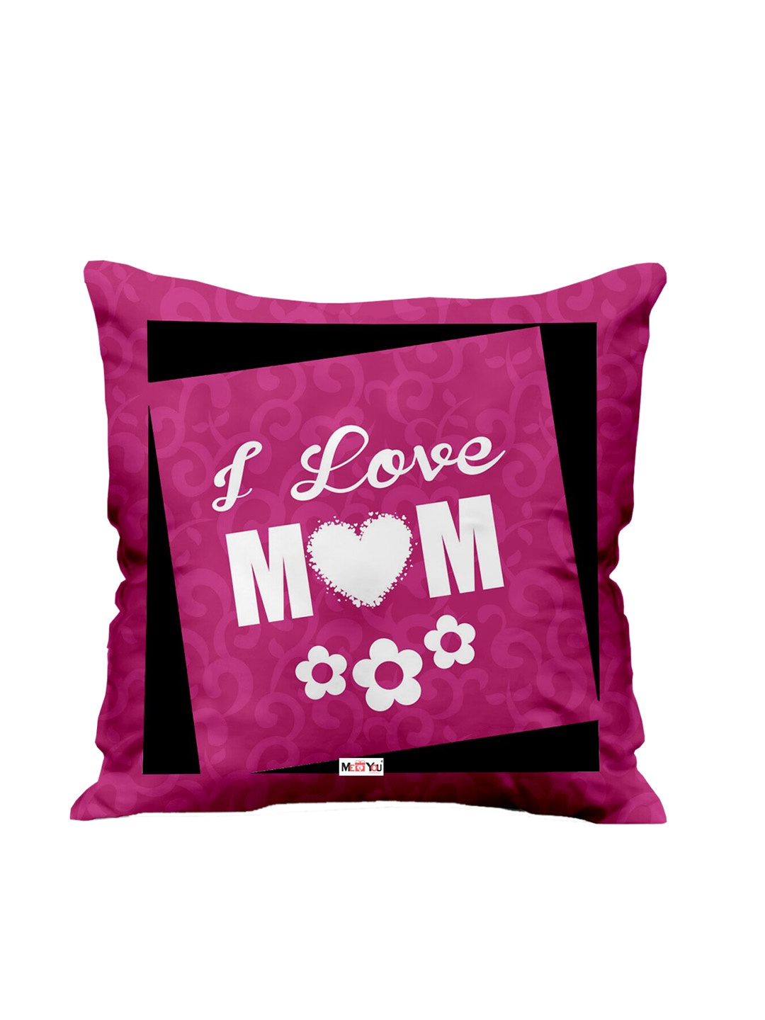 

ME & YOU Pink & White Printed Square Shape Fibre Pre Filled Cushion